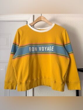 MOTHER yellow striped boxy cropped cotton crew neck pullover sweater
